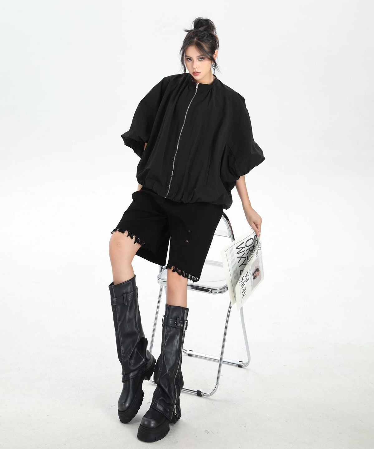 Balloon Sleeve Zip Jacket