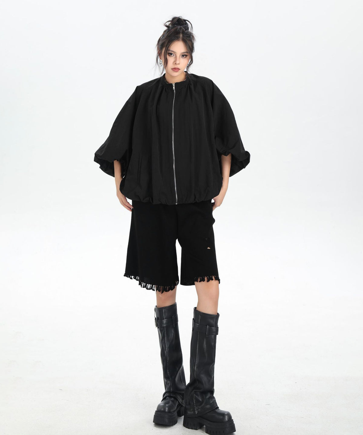 Balloon Sleeve Zip Jacket