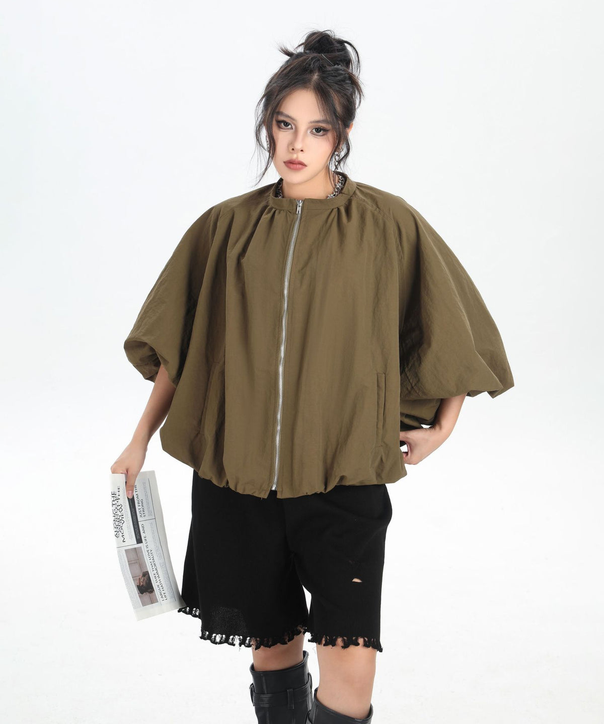 Balloon Sleeve Zip Jacket