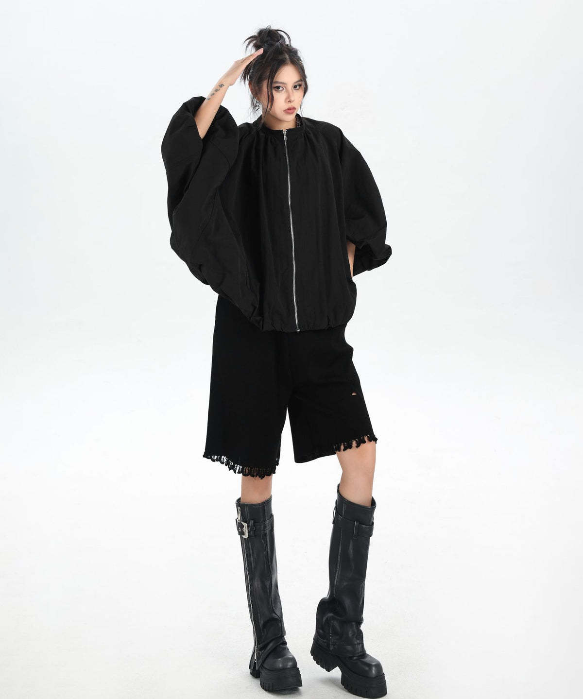 Balloon Sleeve Zip Jacket