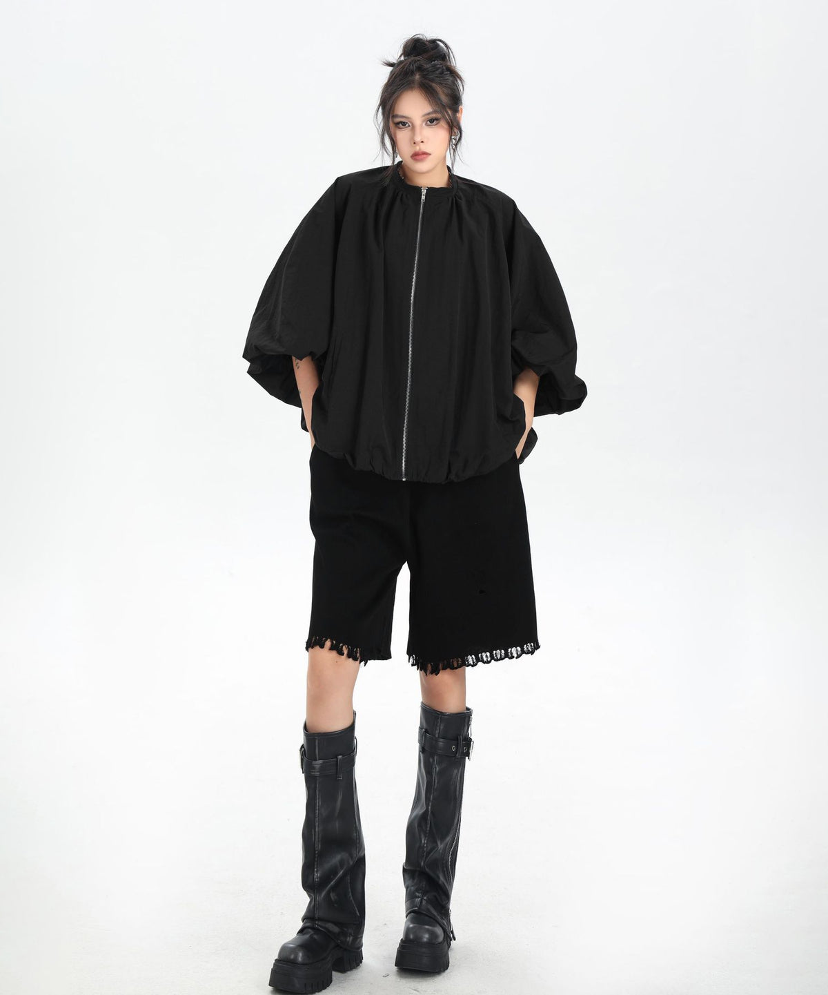 Balloon Sleeve Zip Jacket