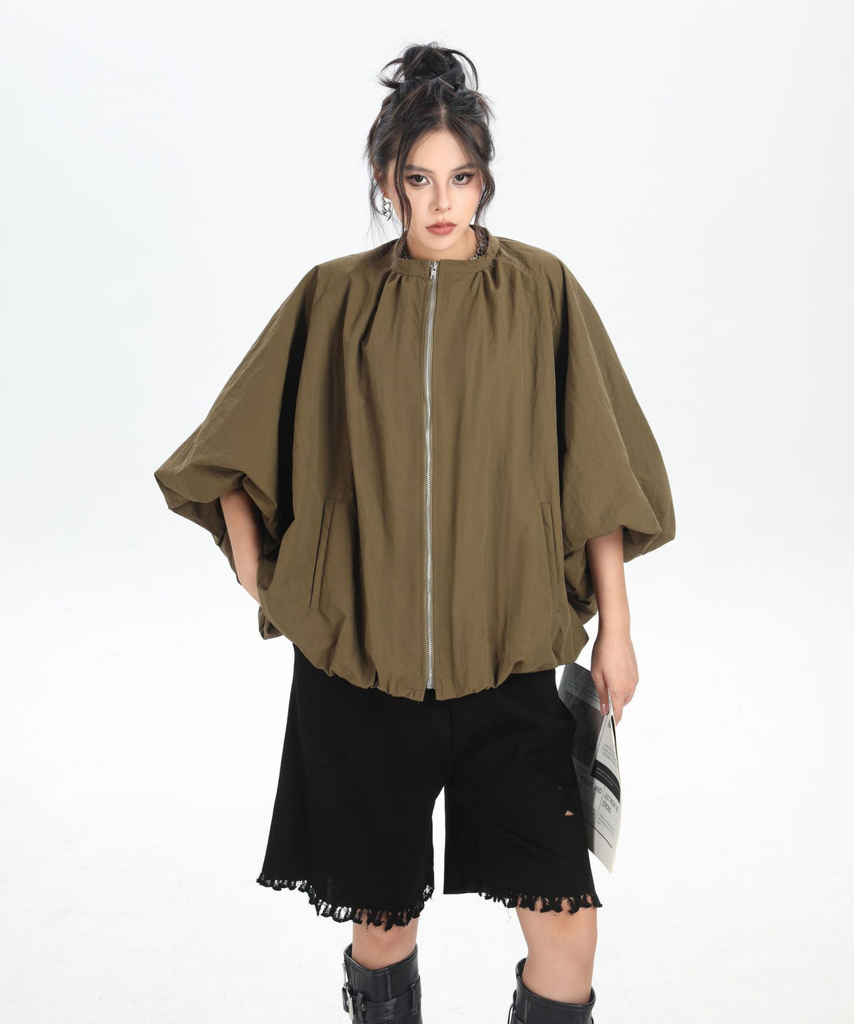 Balloon Sleeve Zip Jacket