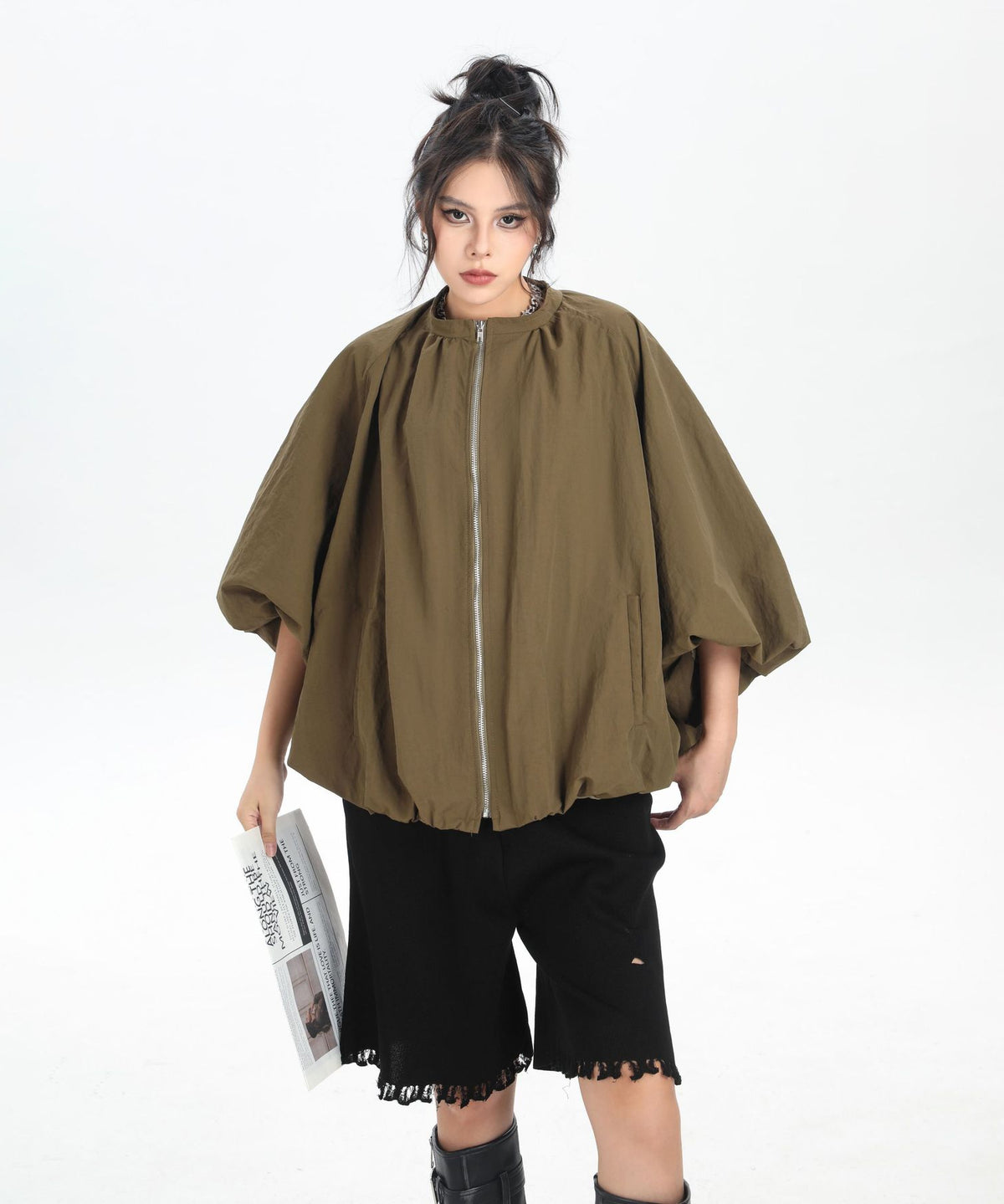 Balloon Sleeve Zip Jacket