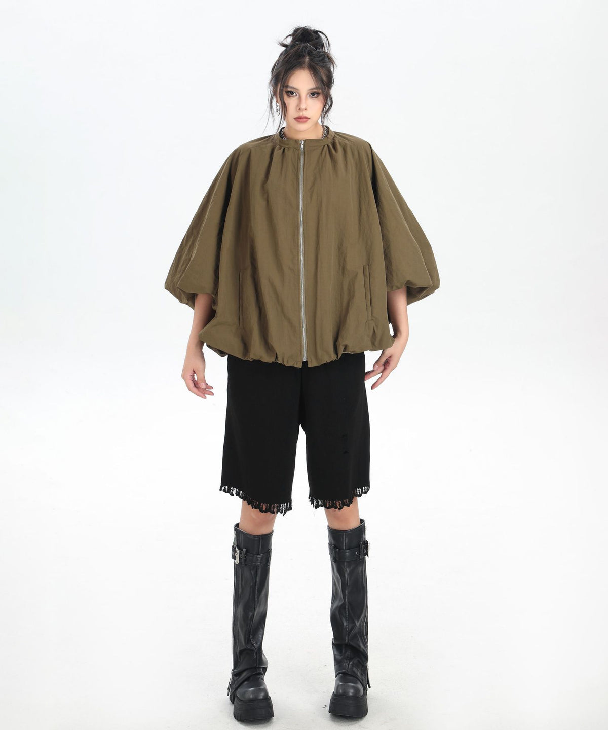 Balloon Sleeve Zip Jacket