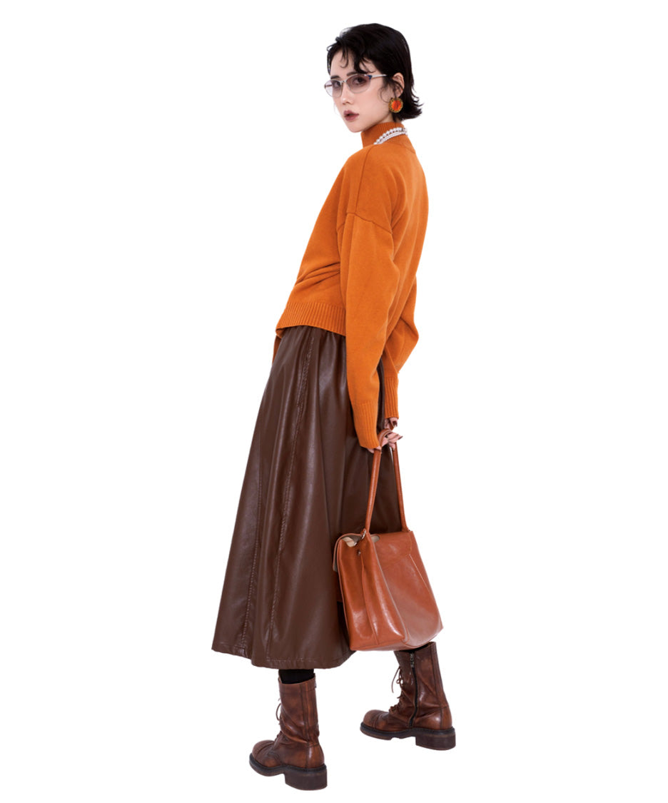 Belted High Neck Knit Top