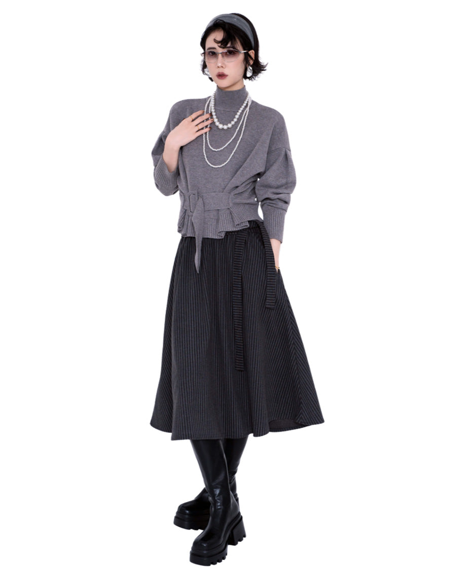 Belted High Neck Knit Top