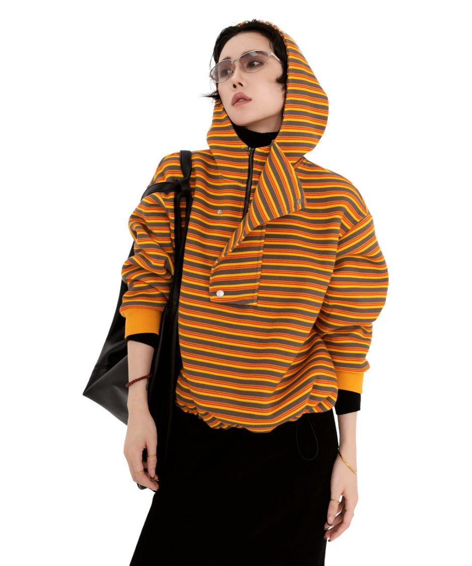 Striped Hood Drape Top