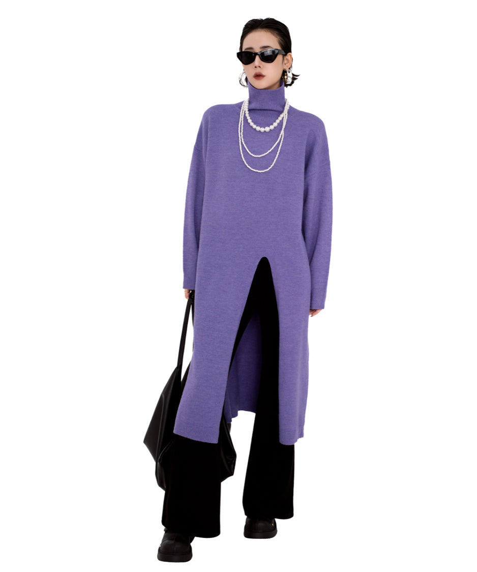 High Neck Front Slit Knit Top