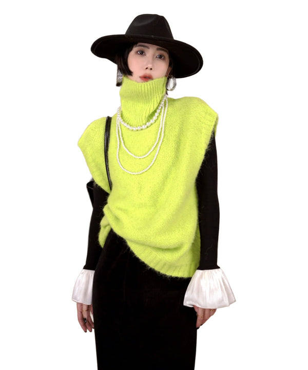 Fuzzy Turtleneck Knit Vest