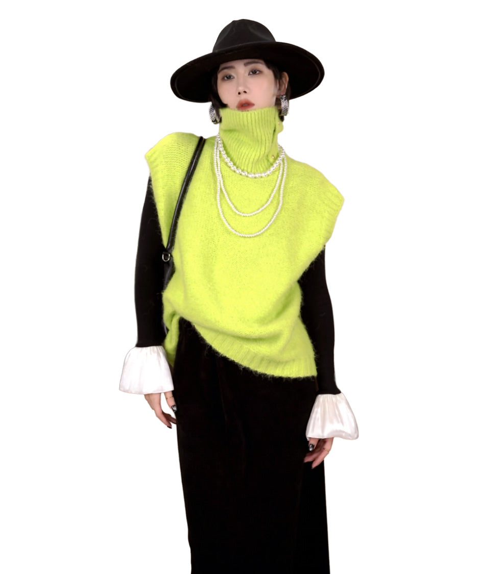 Fuzzy Turtleneck Knit Vest