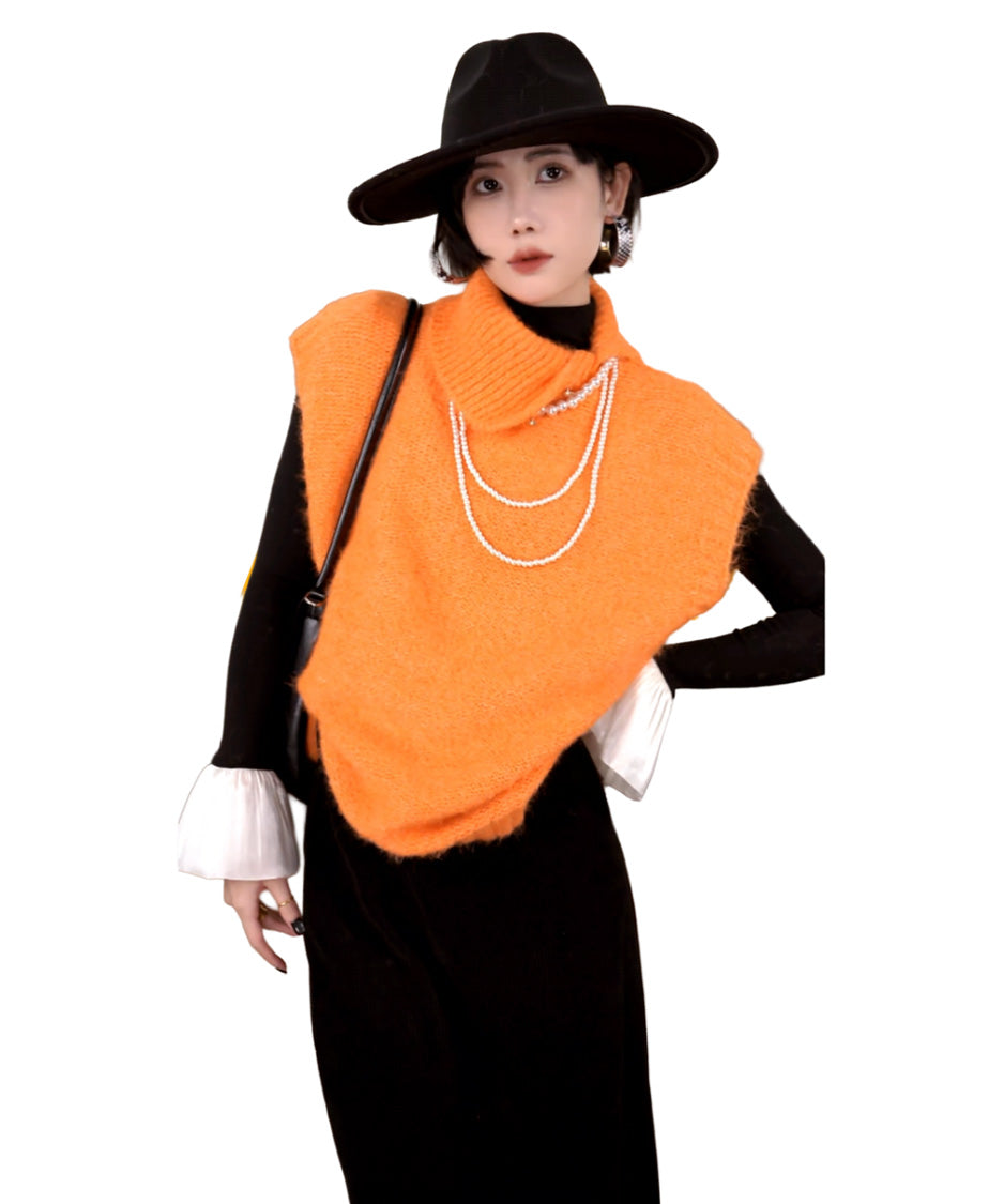 Fuzzy Turtleneck Knit Vest