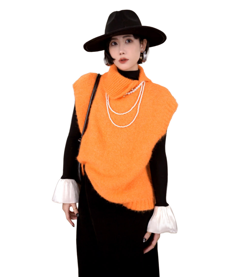 Fuzzy Turtleneck Knit Vest
