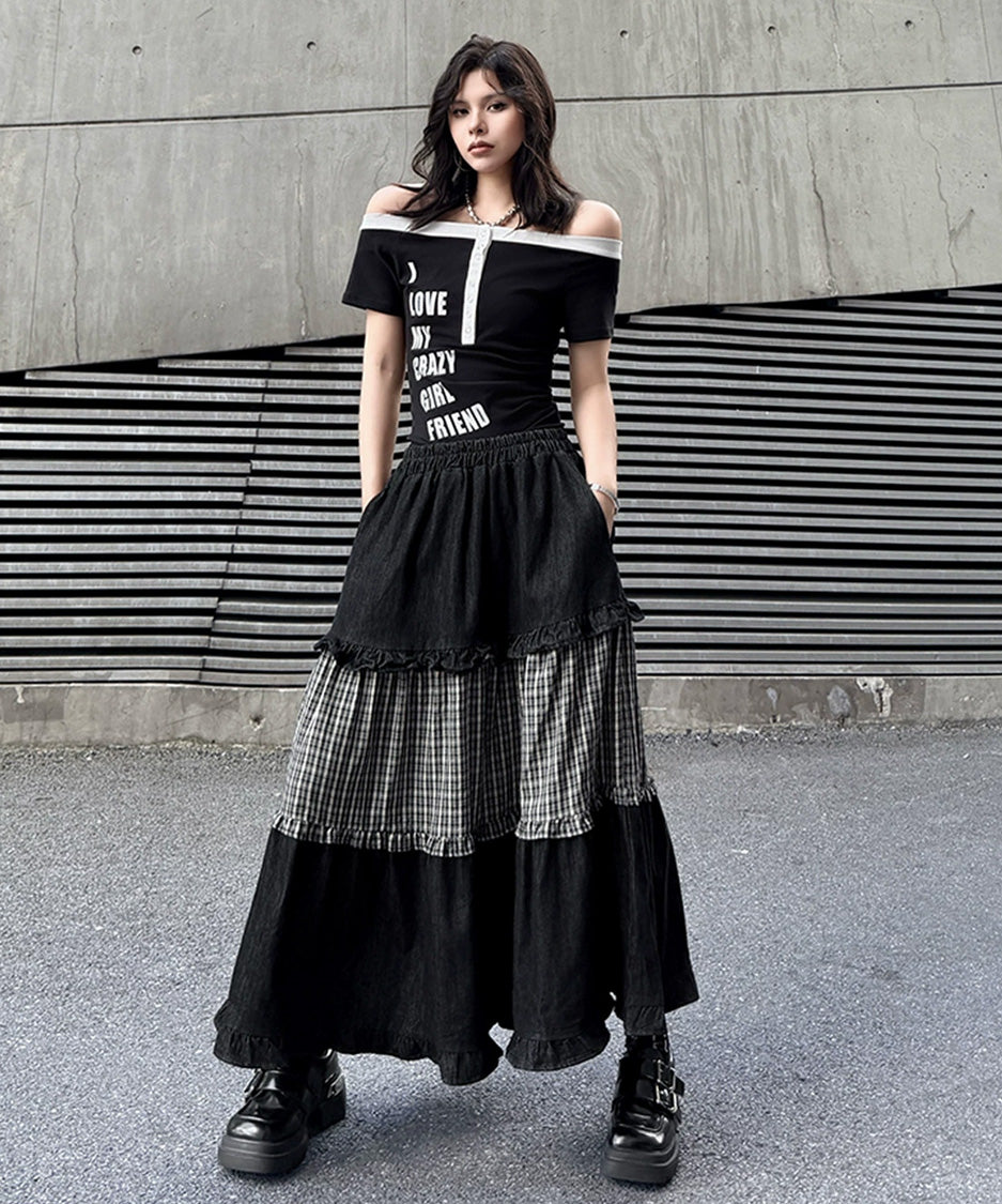Check Layer Tier Skirt