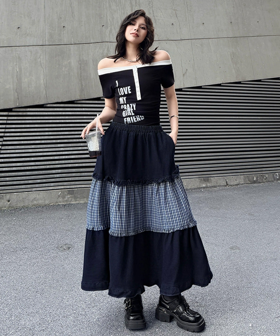 Check Layer Tier Skirt