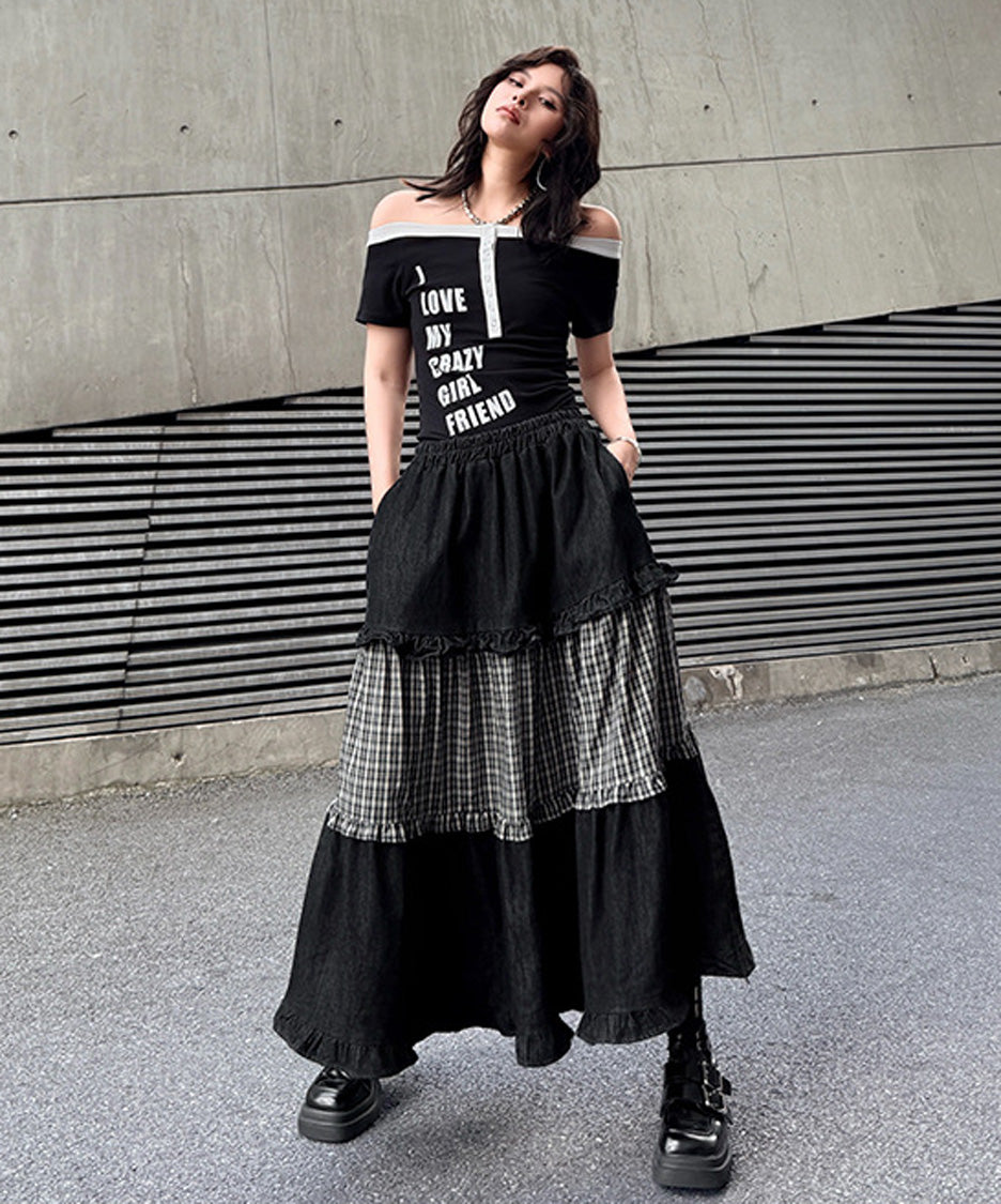 Check Layer Tier Skirt