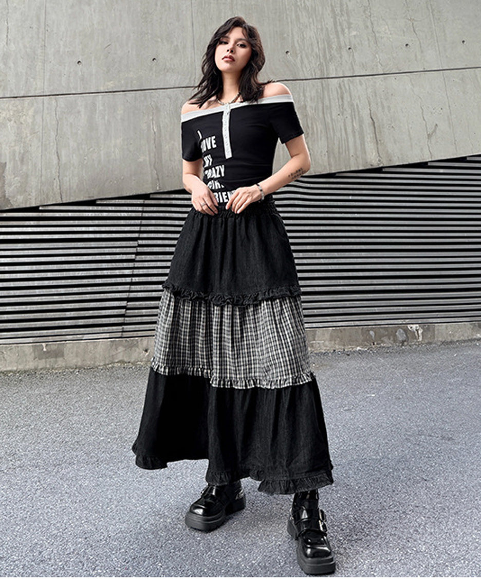 Check Layer Tier Skirt