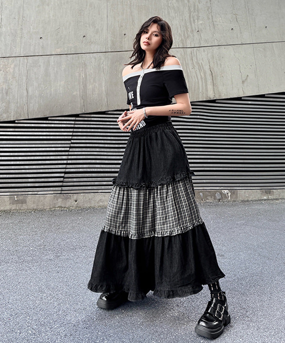 Check Layer Tier Skirt