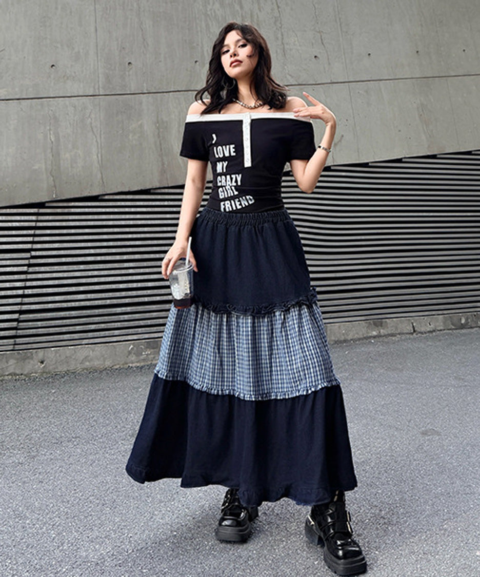 Check Layer Tier Skirt