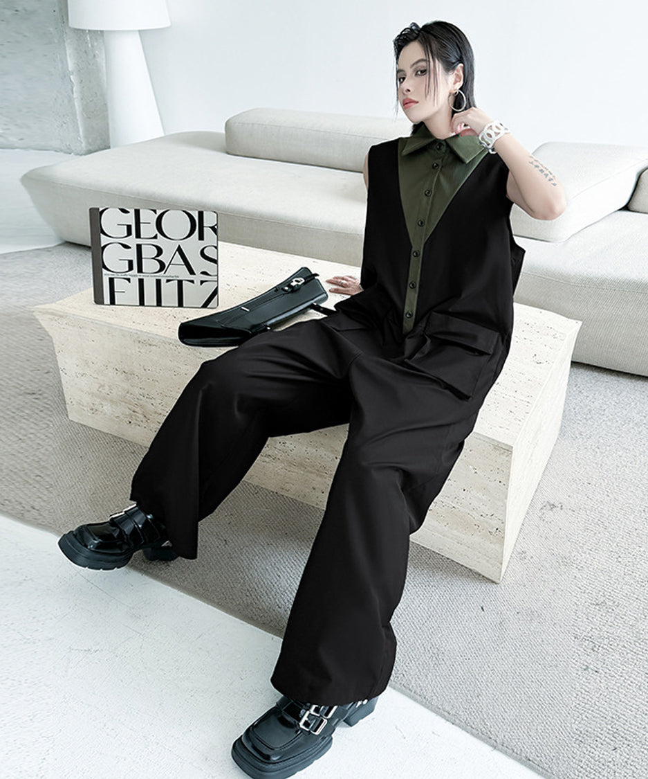 Contrast Collar Jumpsuit
