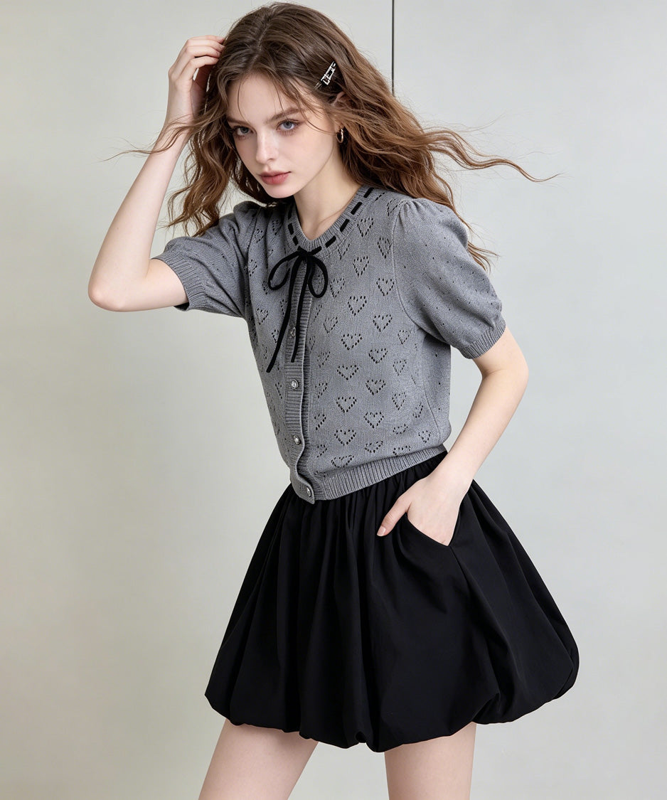 Heart Eyelet Ribbon Top