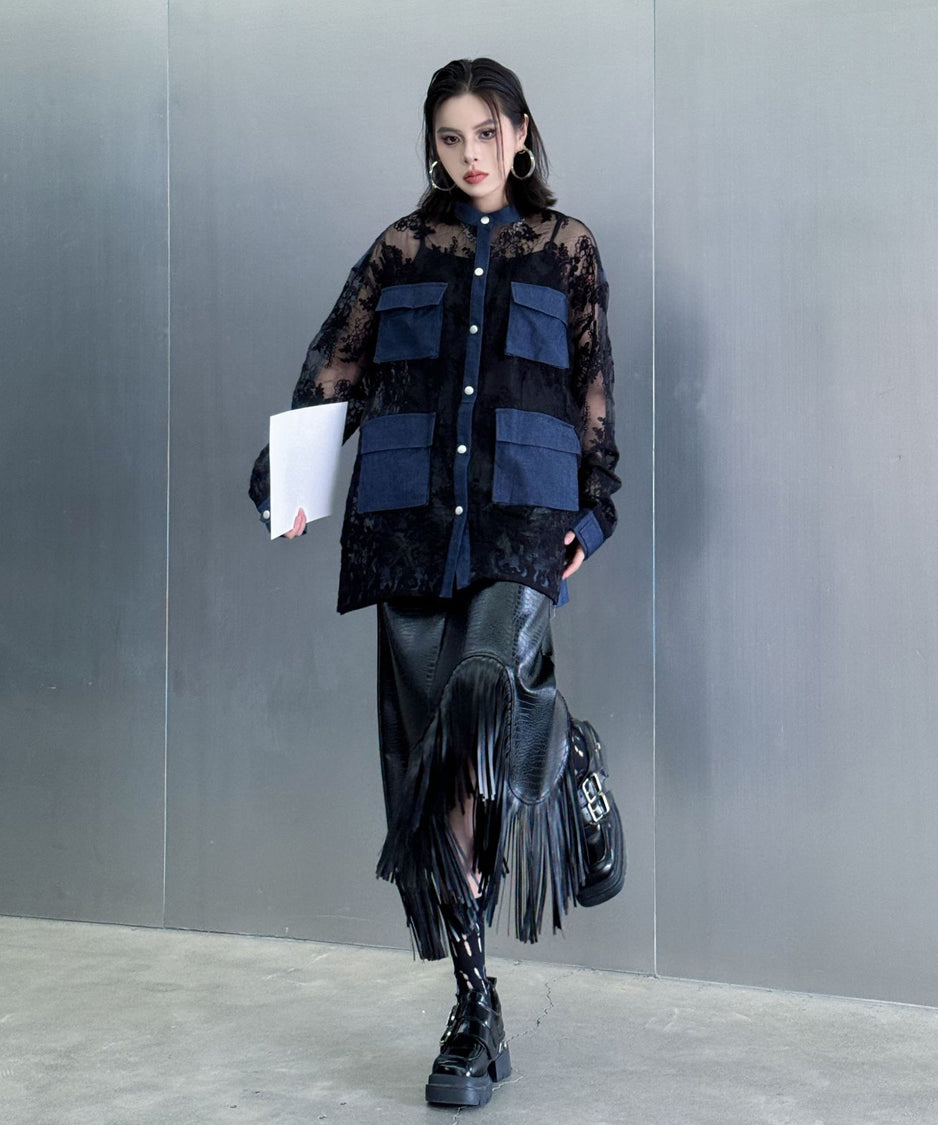 Lace Denim Combination Blouse