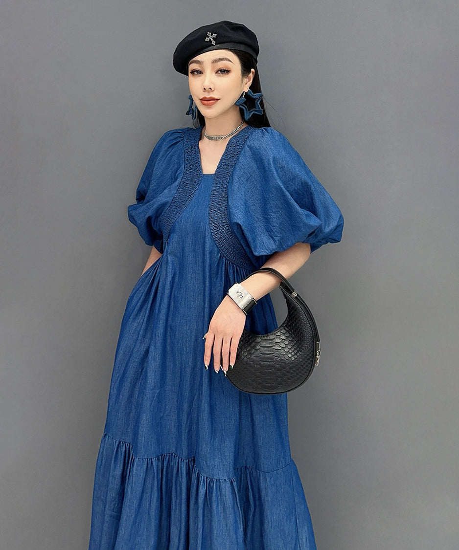 Volume Sleeve Denim Dress