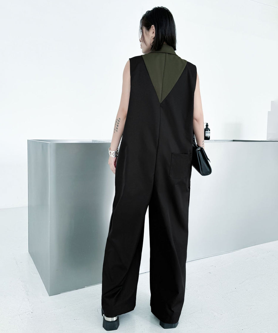 Contrast Collar Jumpsuit