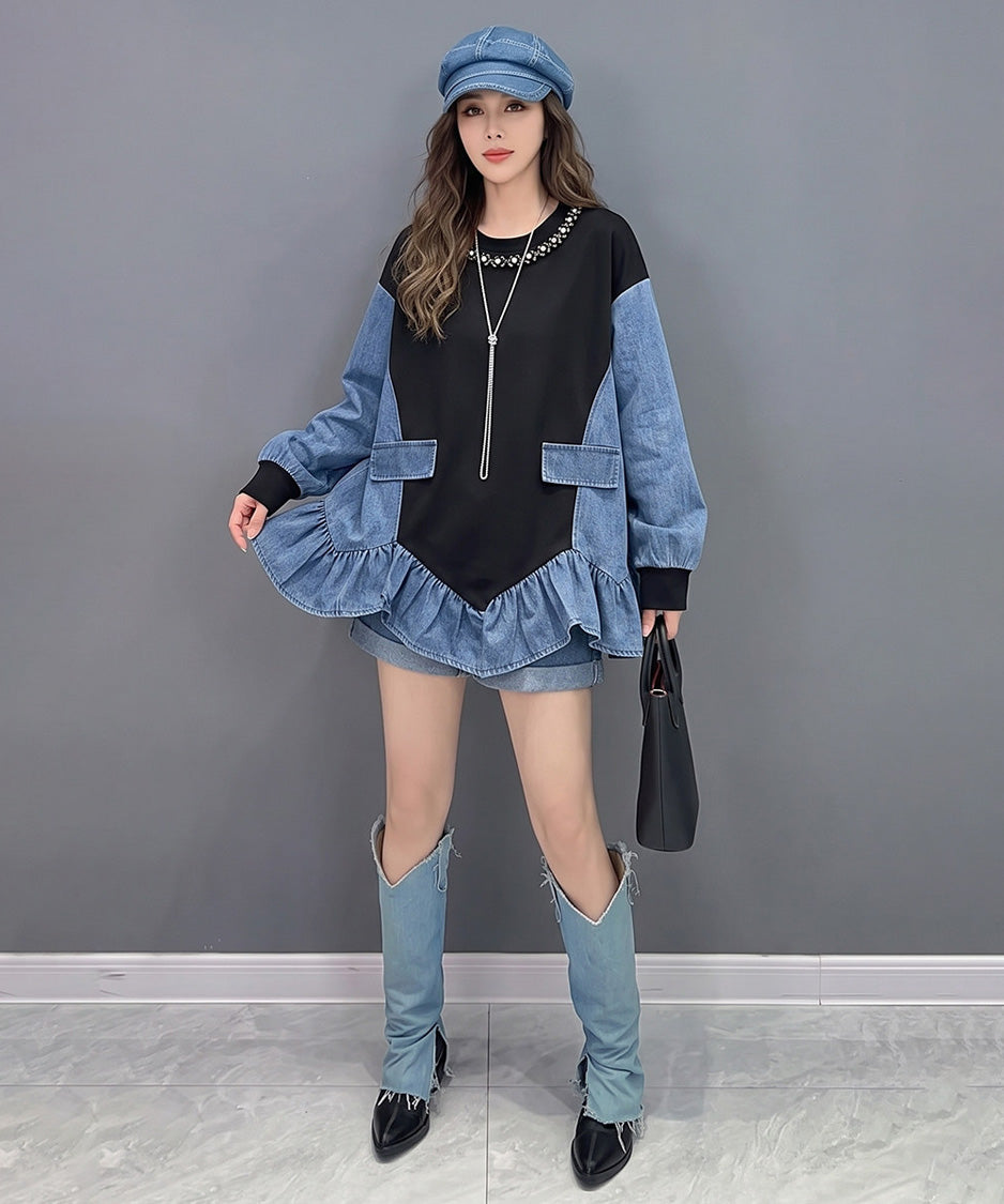 Denim Frill Sweatshirt