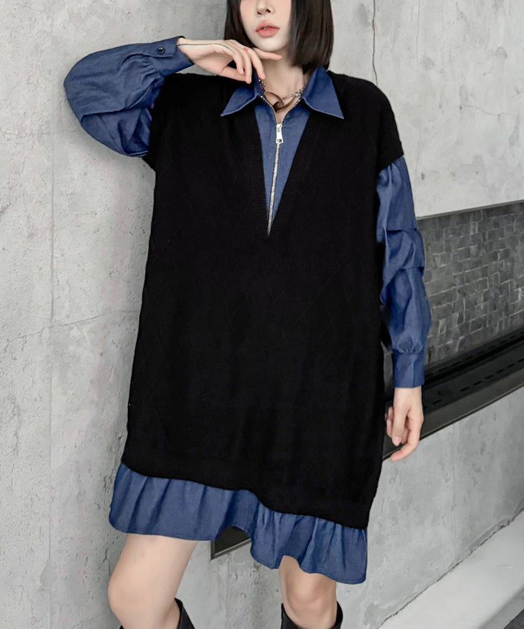 Knit Switch Denim Dress