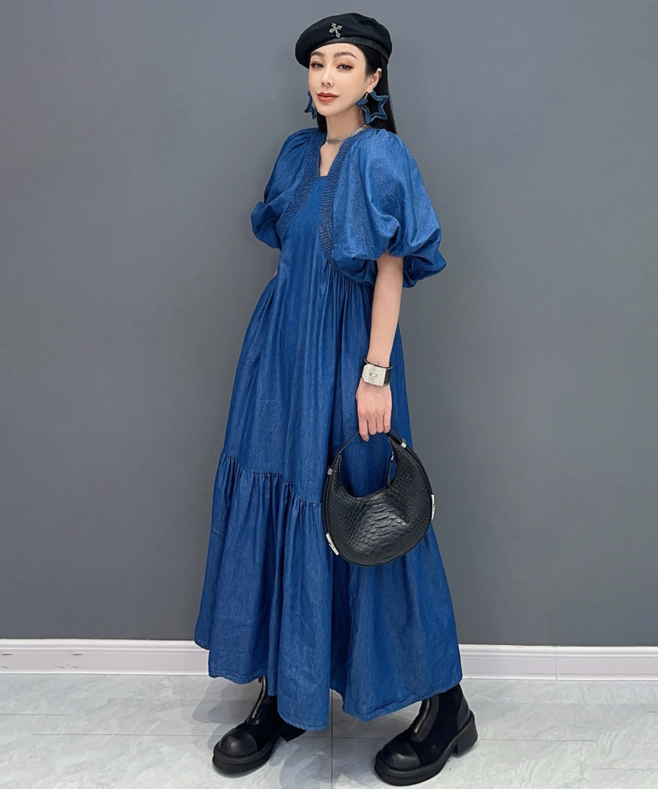 Volume Sleeve Denim Dress