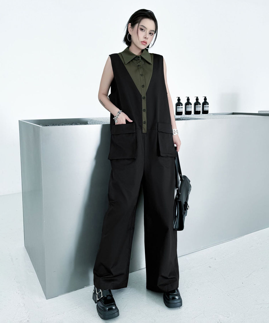 Contrast Collar Jumpsuit