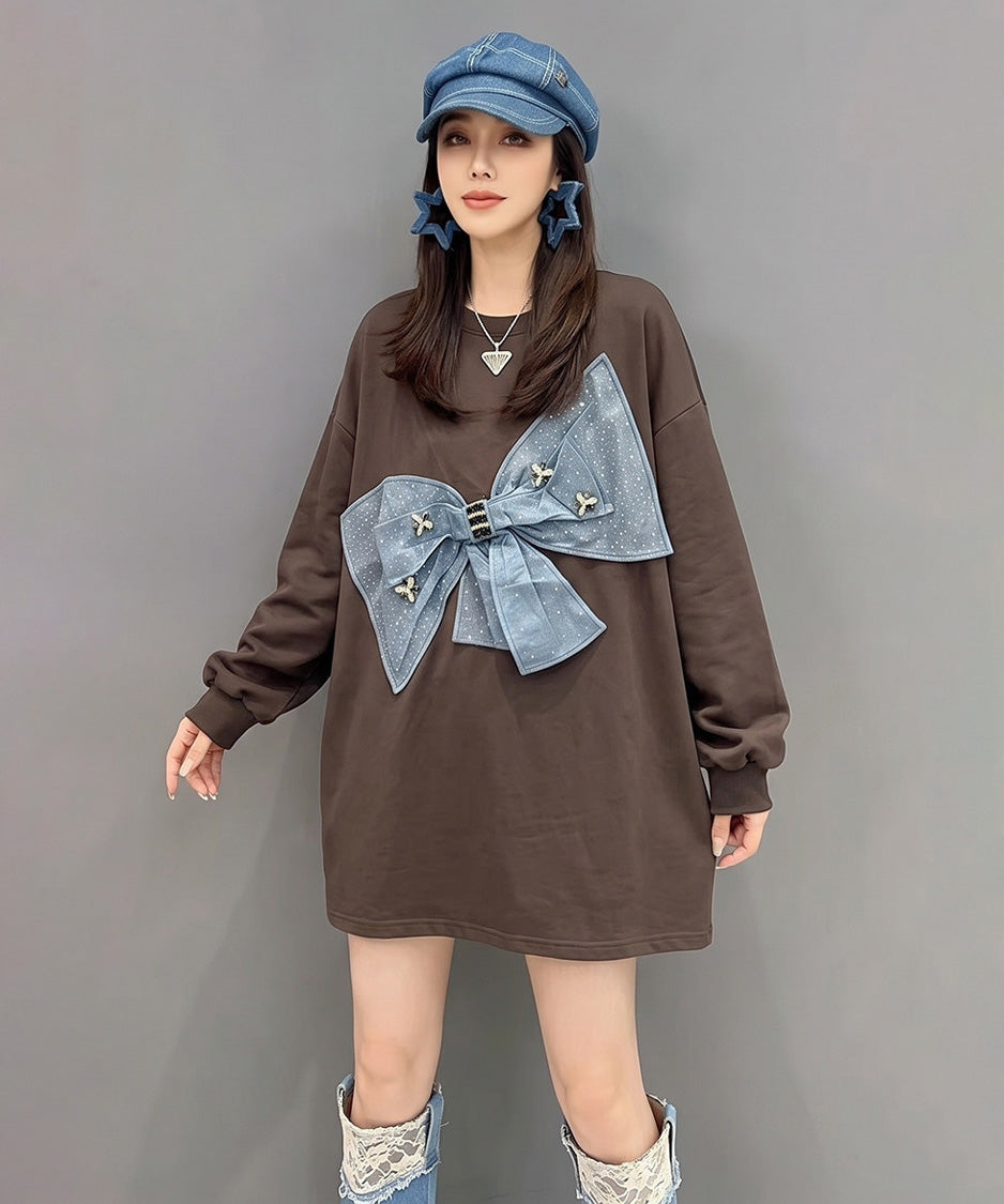 Denim Bow Sweatshirt