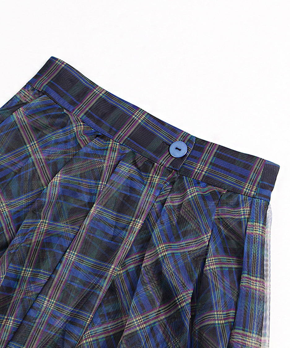 Madras Check Tulle Mesh Skirt