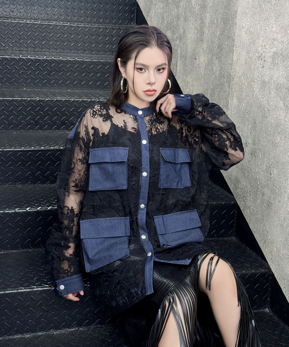 Lace Denim Combination Blouse