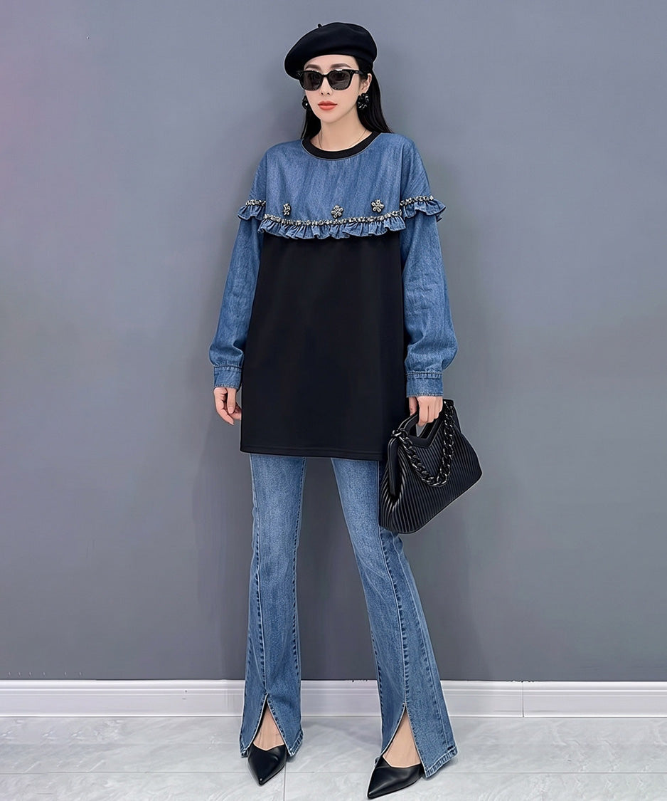 Denim Cape Frill Sweatshirt