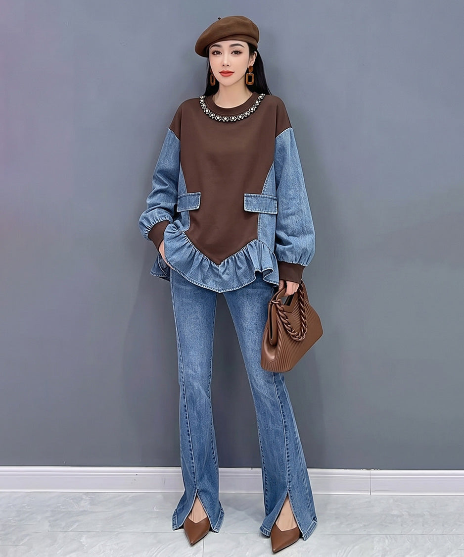 Denim Frill Sweatshirt