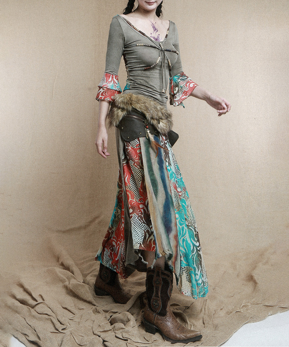 Bohemian Patchwork TieFront Top