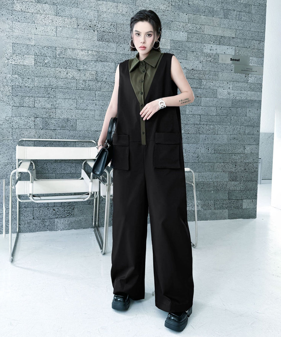Contrast Collar Jumpsuit