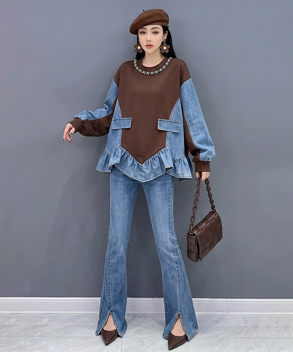 Denim Frill Sweatshirt