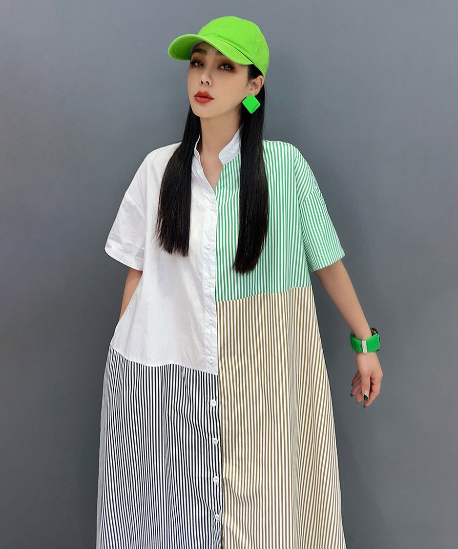 Patchwork Stripe Shirt Dress