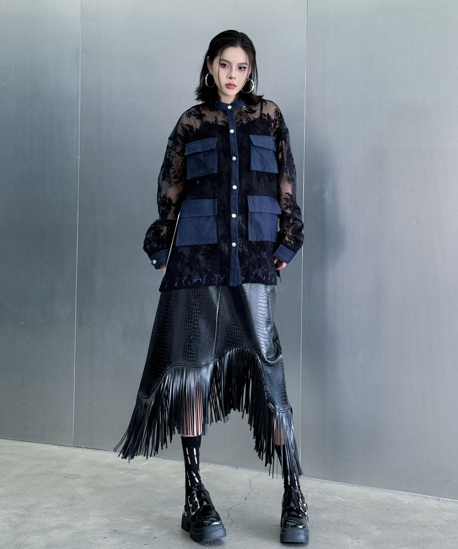 Lace Denim Combination Blouse