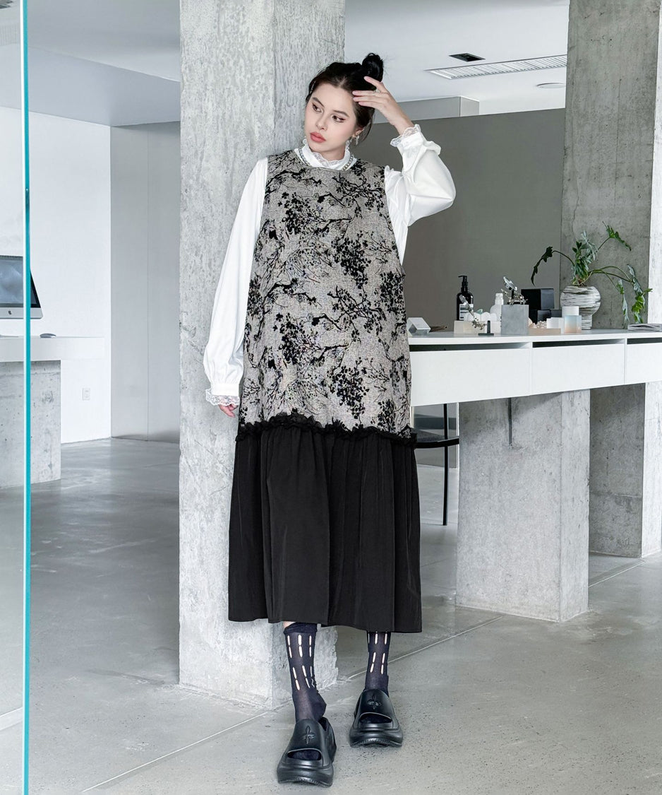 Monotone Tree Jacquard Dress