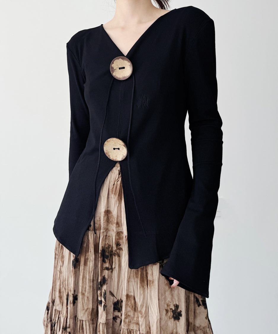 Wood Button Waist-Fit Top