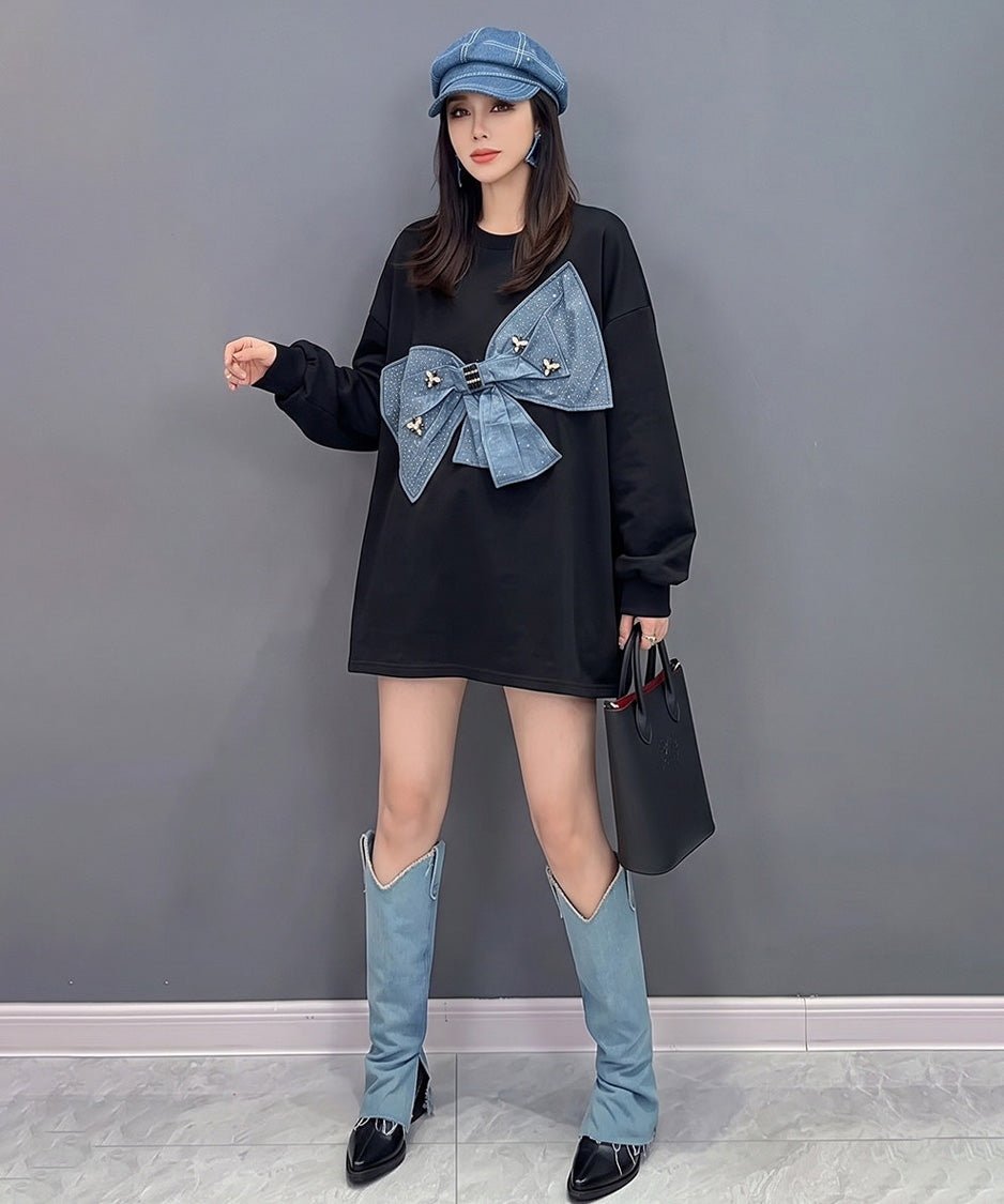 Denim Bow Sweatshirt