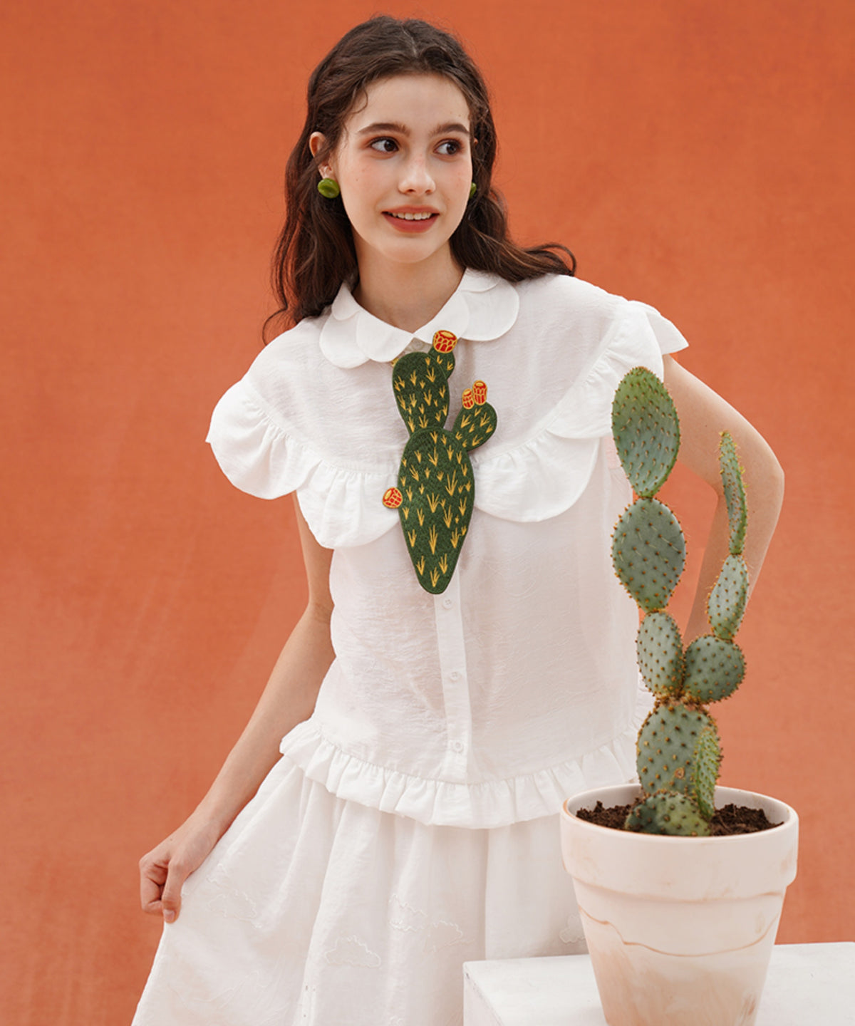 Dark Green Embroidered Cactus Tie