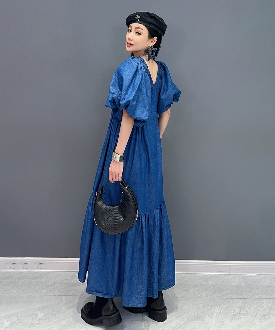 Volume Sleeve Denim Dress