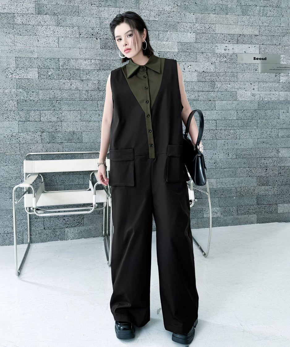 Contrast Collar Jumpsuit