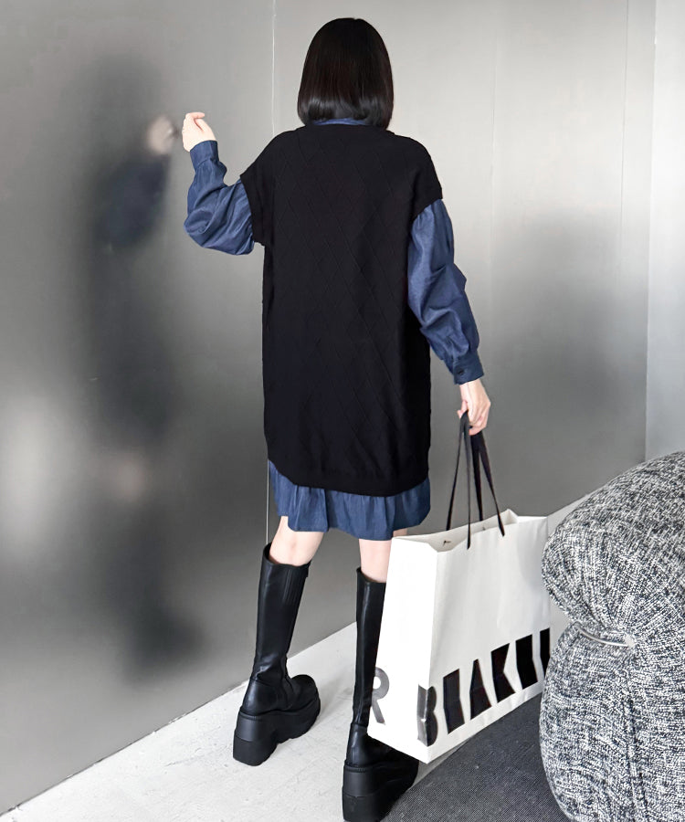Knit Switch Denim Dress