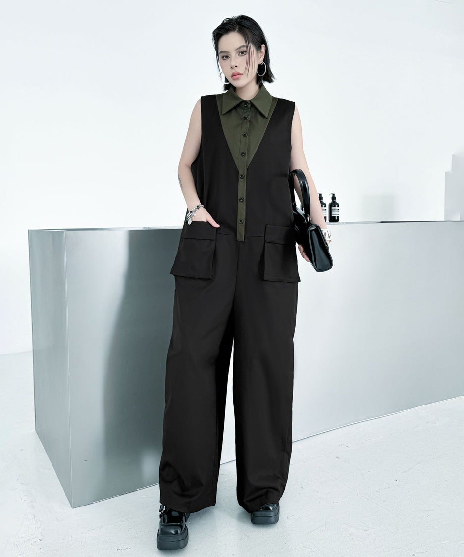 Contrast Collar Jumpsuit