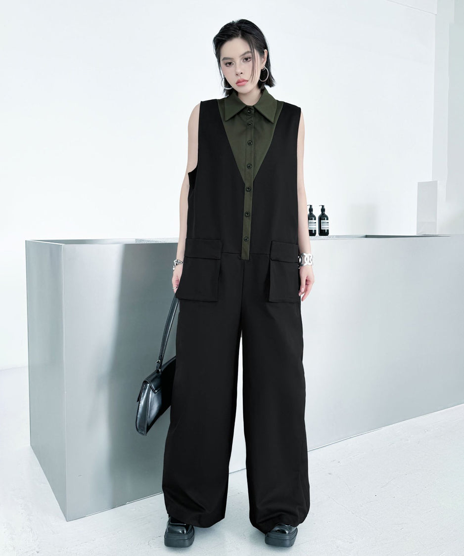 Contrast Collar Jumpsuit